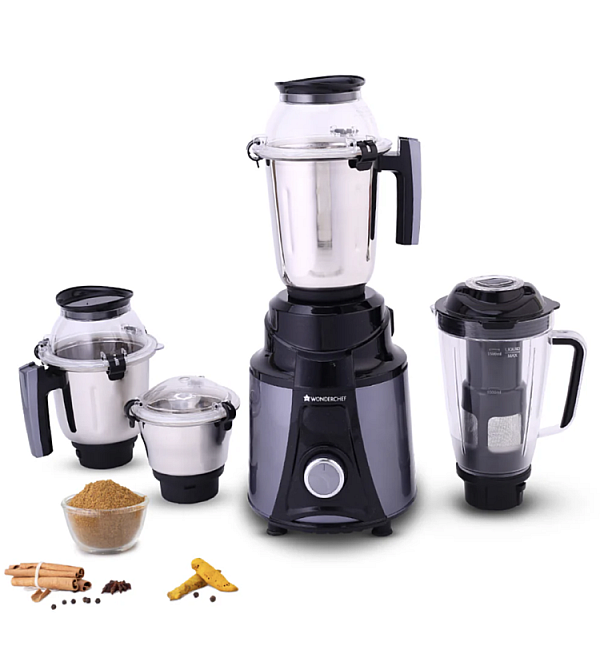 Galaxy Mixer Grinder 750W 100% Copper Motor, 4 Stainless Steel Jars, Black & Grey, 5 Years Warranty